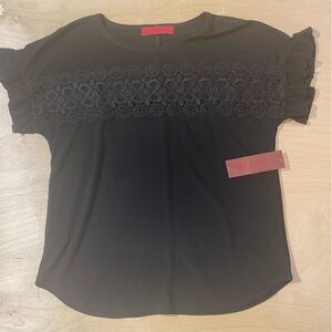 Love Scarlett Black Short-Sleeve Lace Yoke Top Medium (QM)